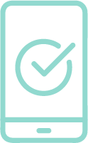 An icon of a phone with a checkmark in the center